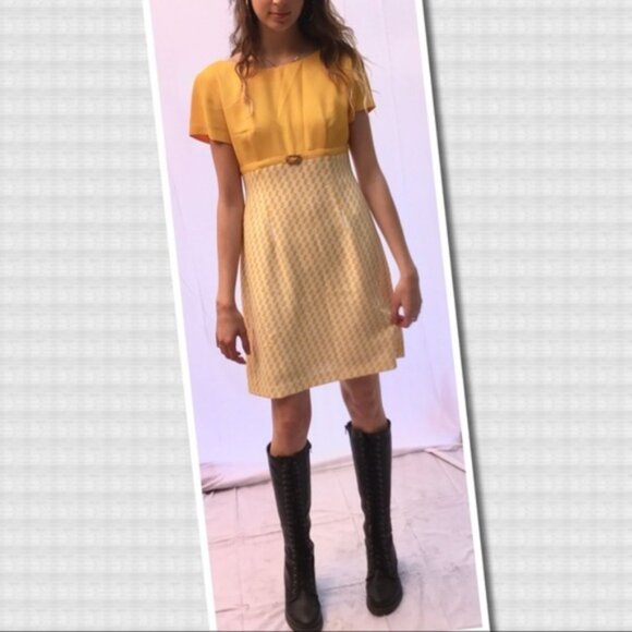Retro Justfit Fashion Yellow Checkered Dress ~ 38 - Picture 1 of 6